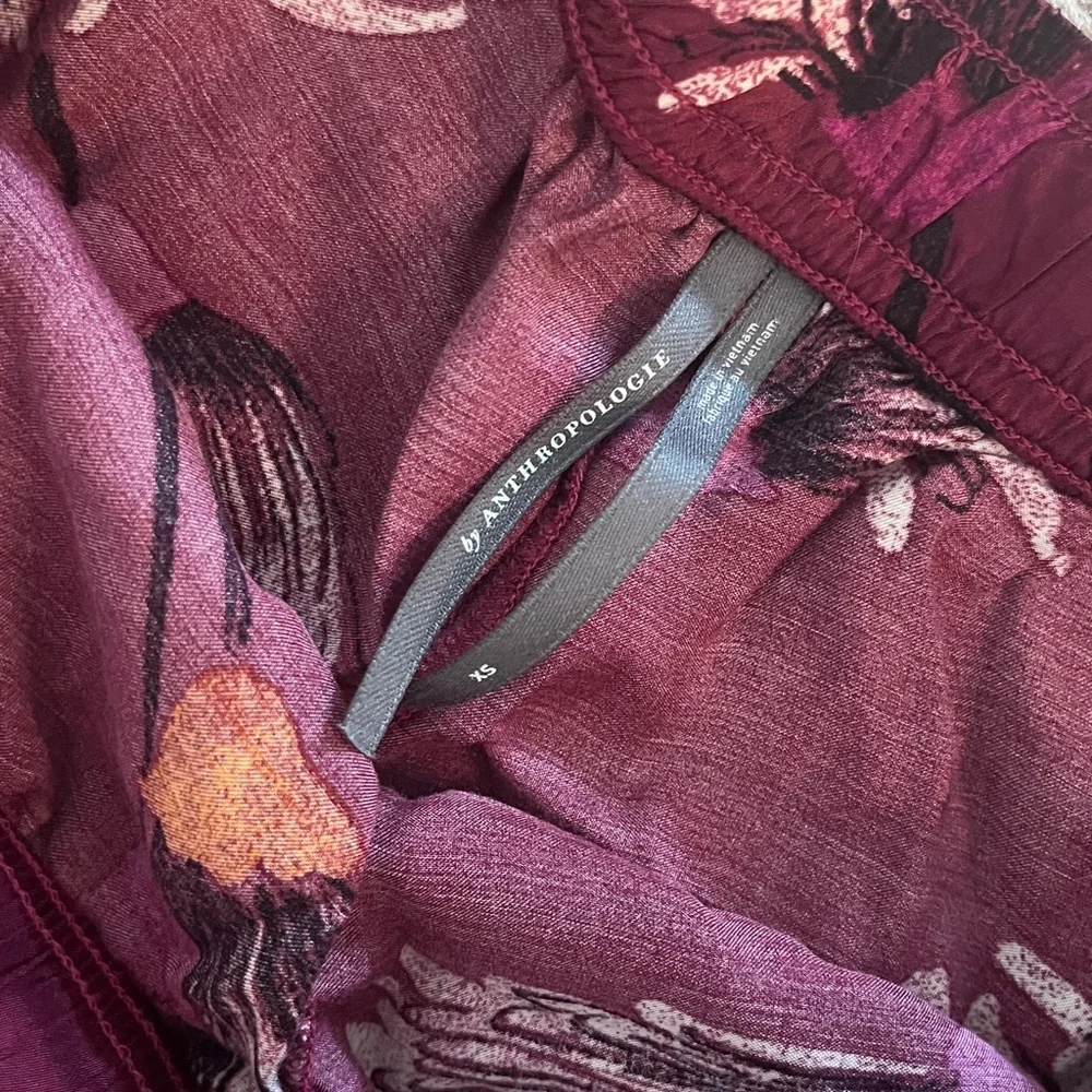 Anthropologie floral print silk effect wide leg  pajama pants - Picture 2 of 4